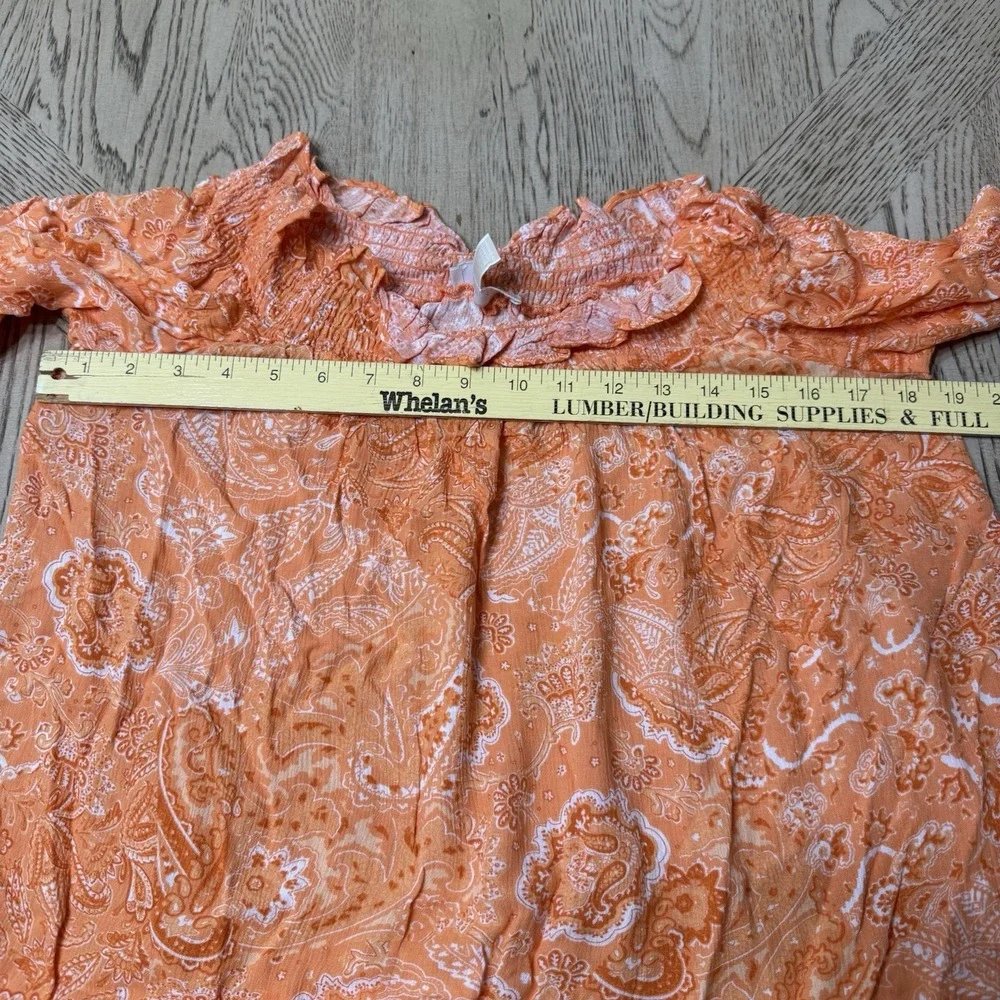 Michael Kors Large Orange Paisley Off The Shoulder Blouse Peasant Top‎